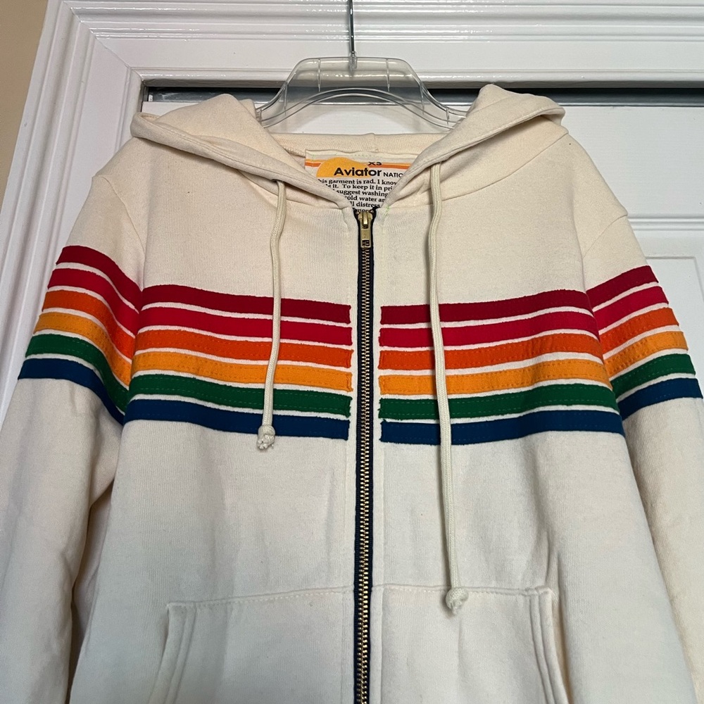 RARE Aviator Nation Retro Zip-Up Hoodie - Vintage White - XS